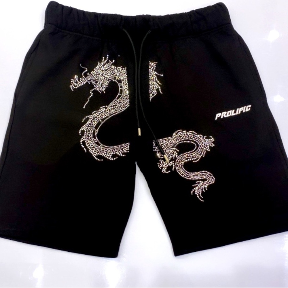New black dragon rhinestone shorts